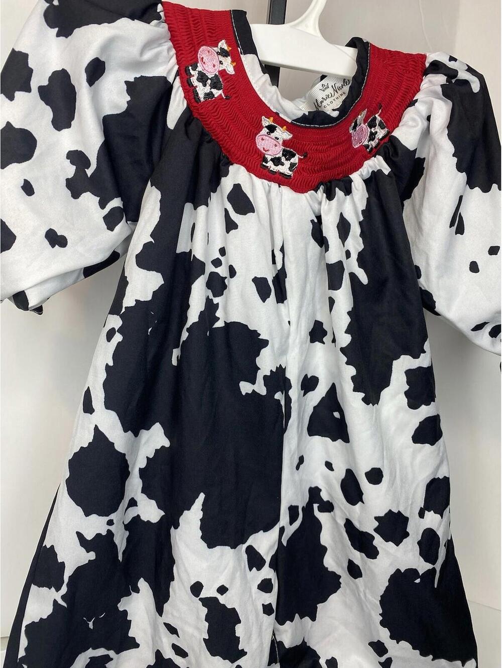 Smocked Cow Print Romper Jumpsuit Boutique Sz  12-28M Baby Girls Halloween - Picture 5 of 10
